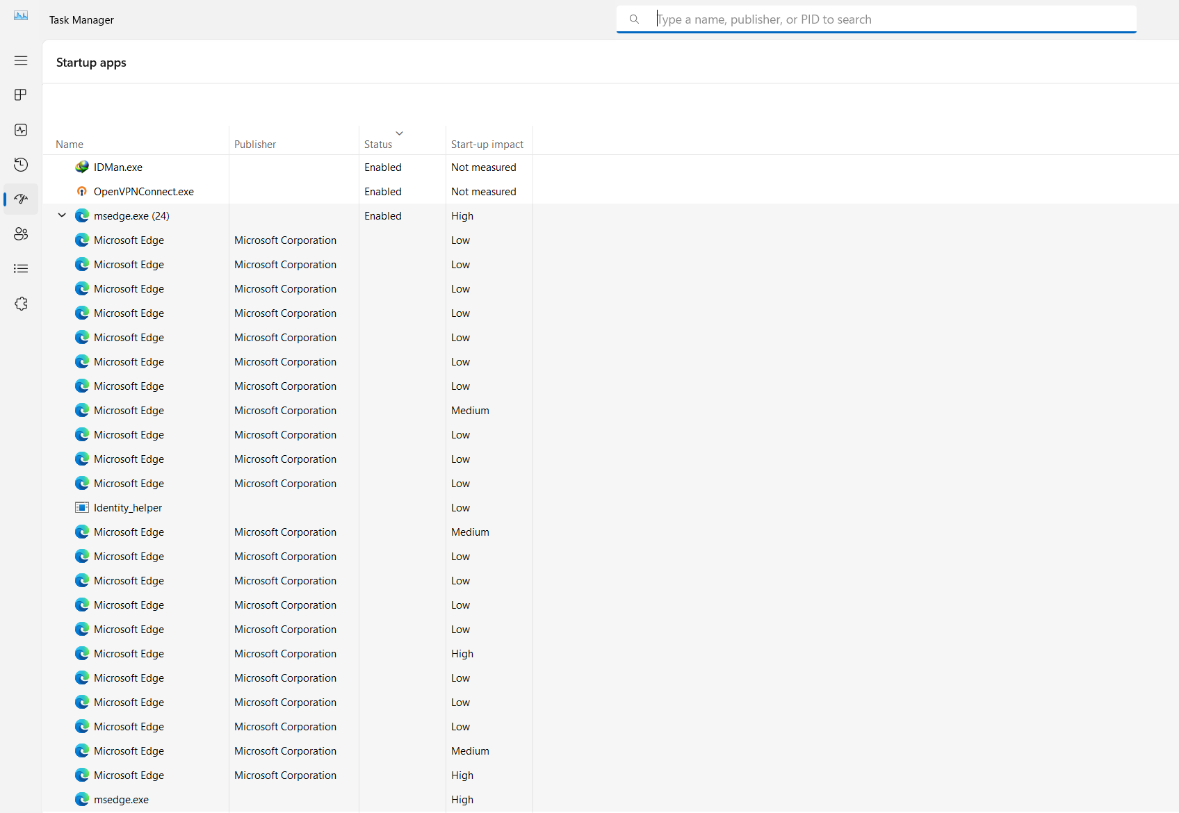 Microsoft Edge services that auto-launch on startup.