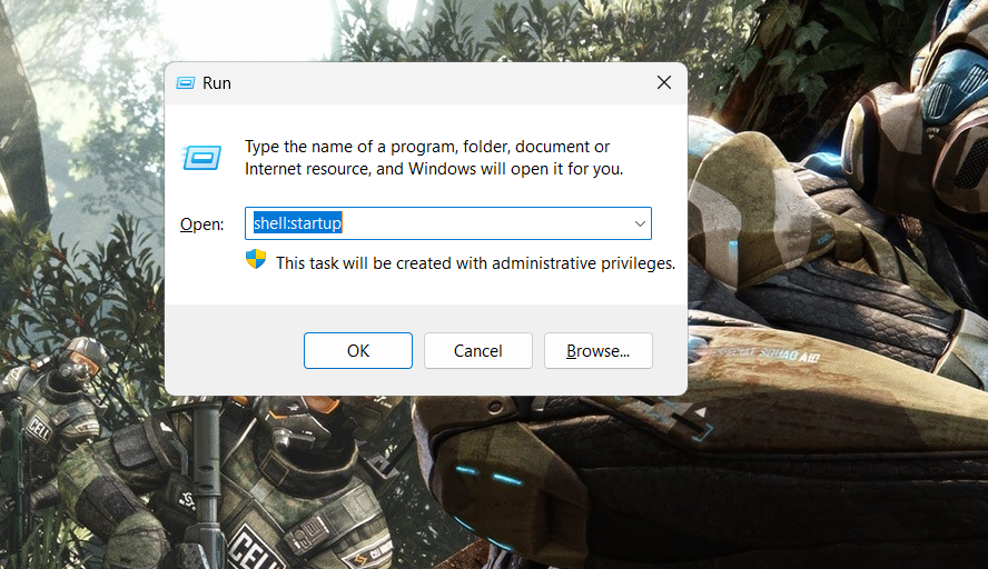Launching the startup folder in the file system.