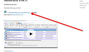 Downloading AutoRuns by Microsoft.