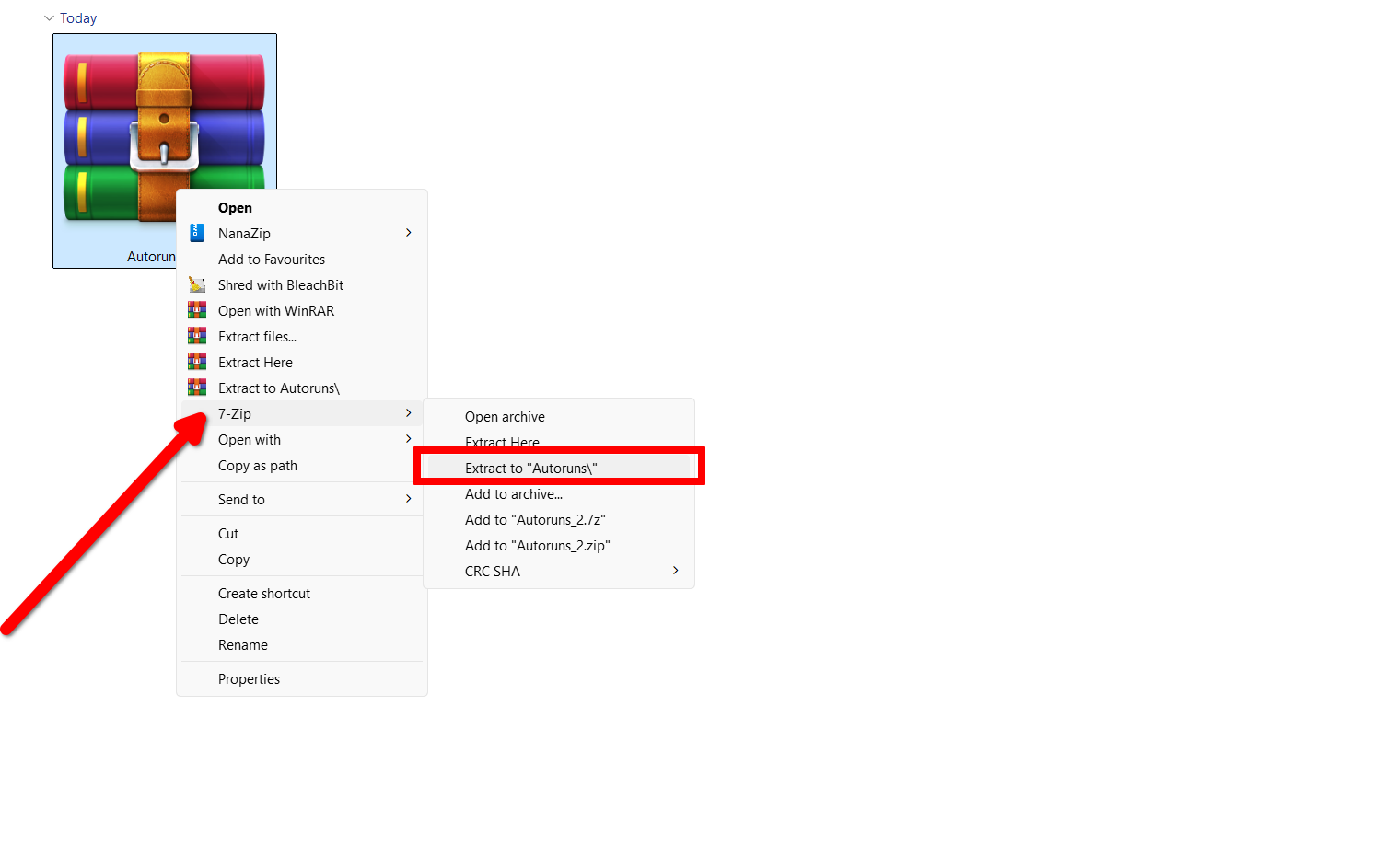 Extracting autoruns to an accessible folder.