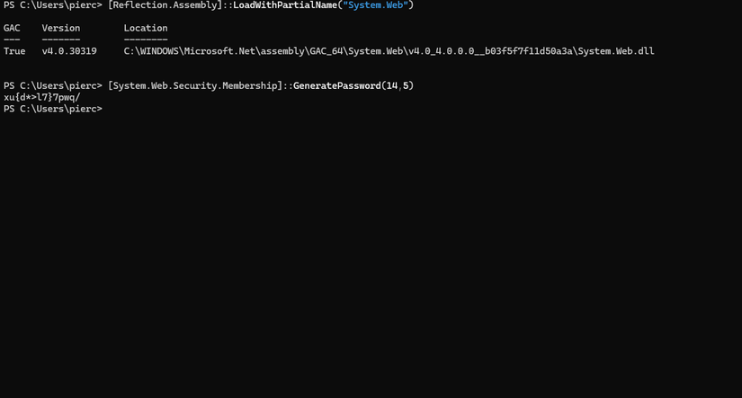 Using Windows Powershell to generate secure passwords.