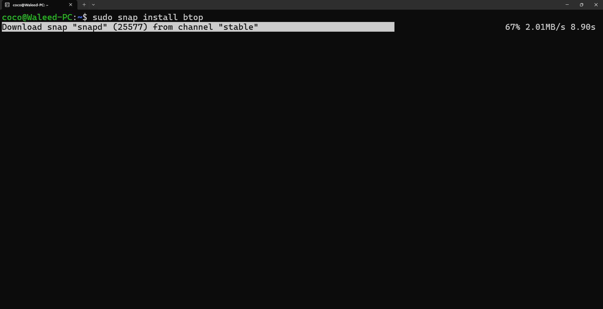 Installing Btop++ using the terminal.