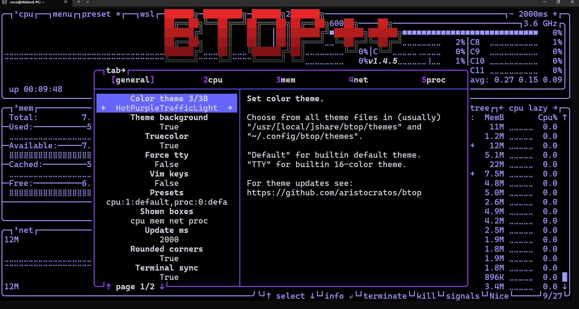 Changing Btop++ skins.