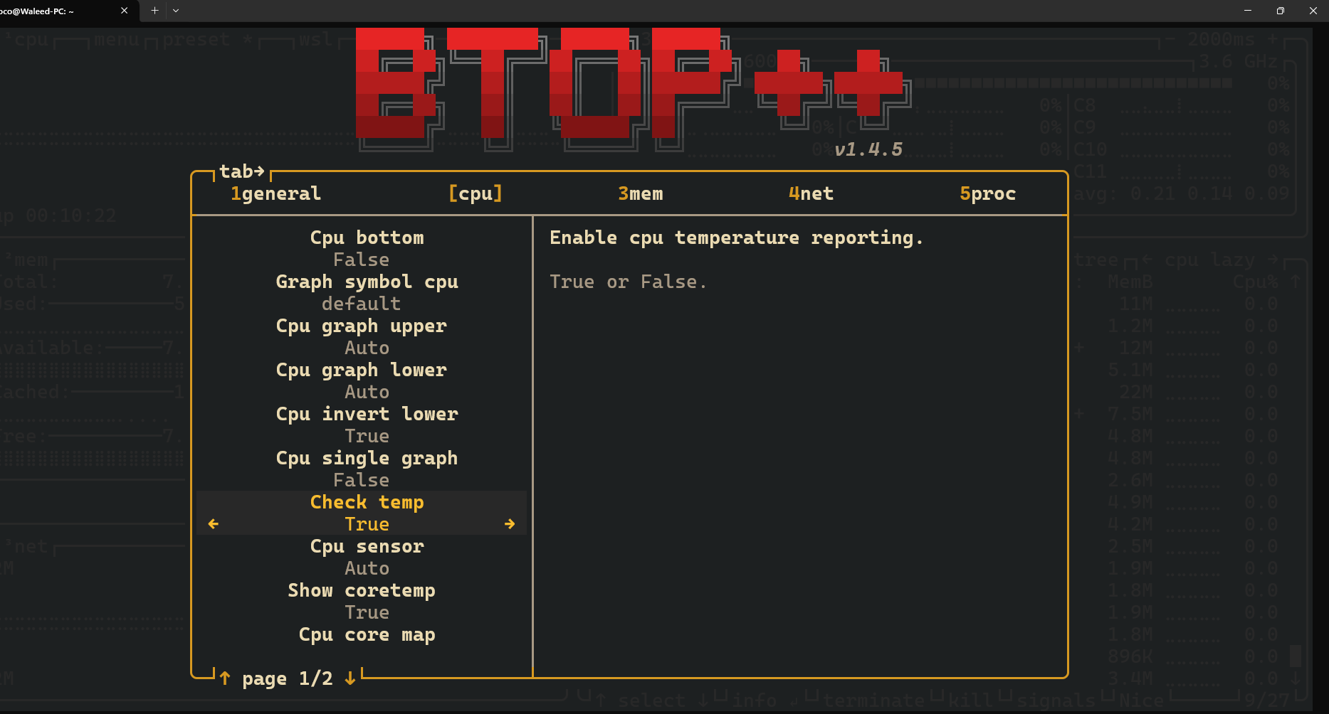 Btop++ theme settings.