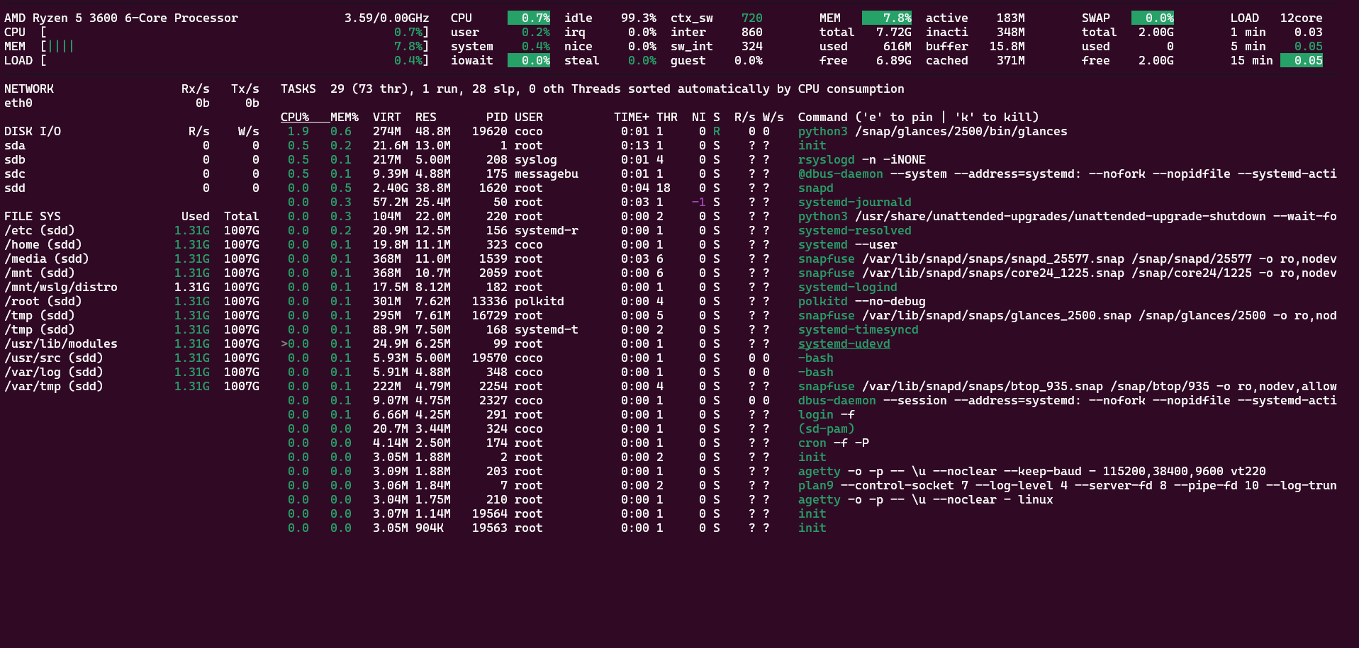 The Glances dashboard.