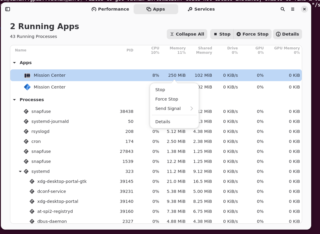 Mission Center apps.