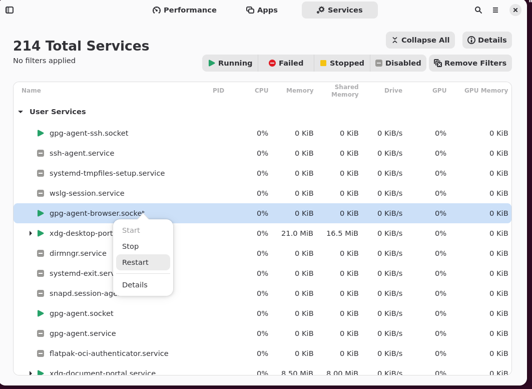 Mission Center active services.