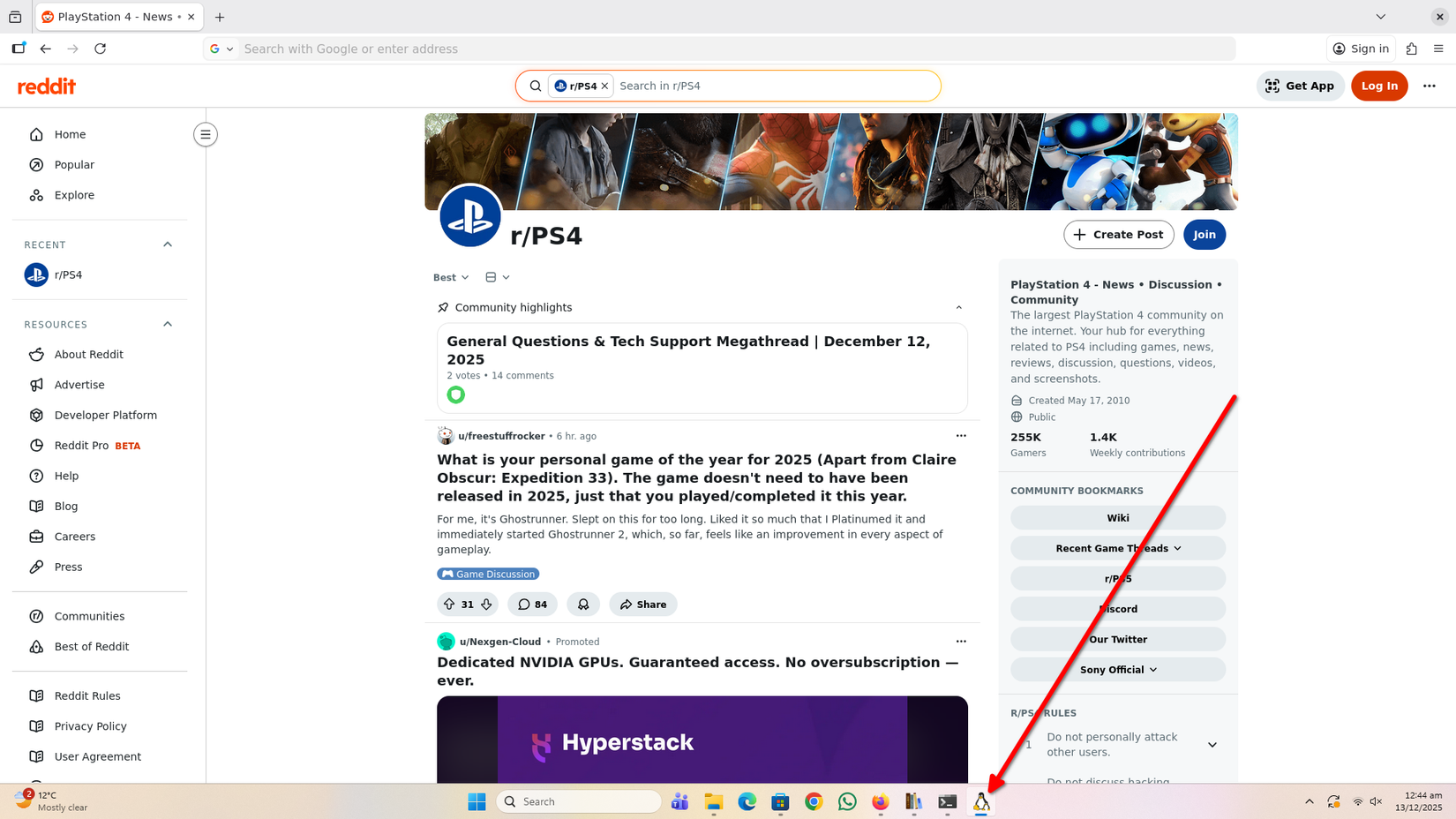 Firefox rodando em uma caixa WSL.