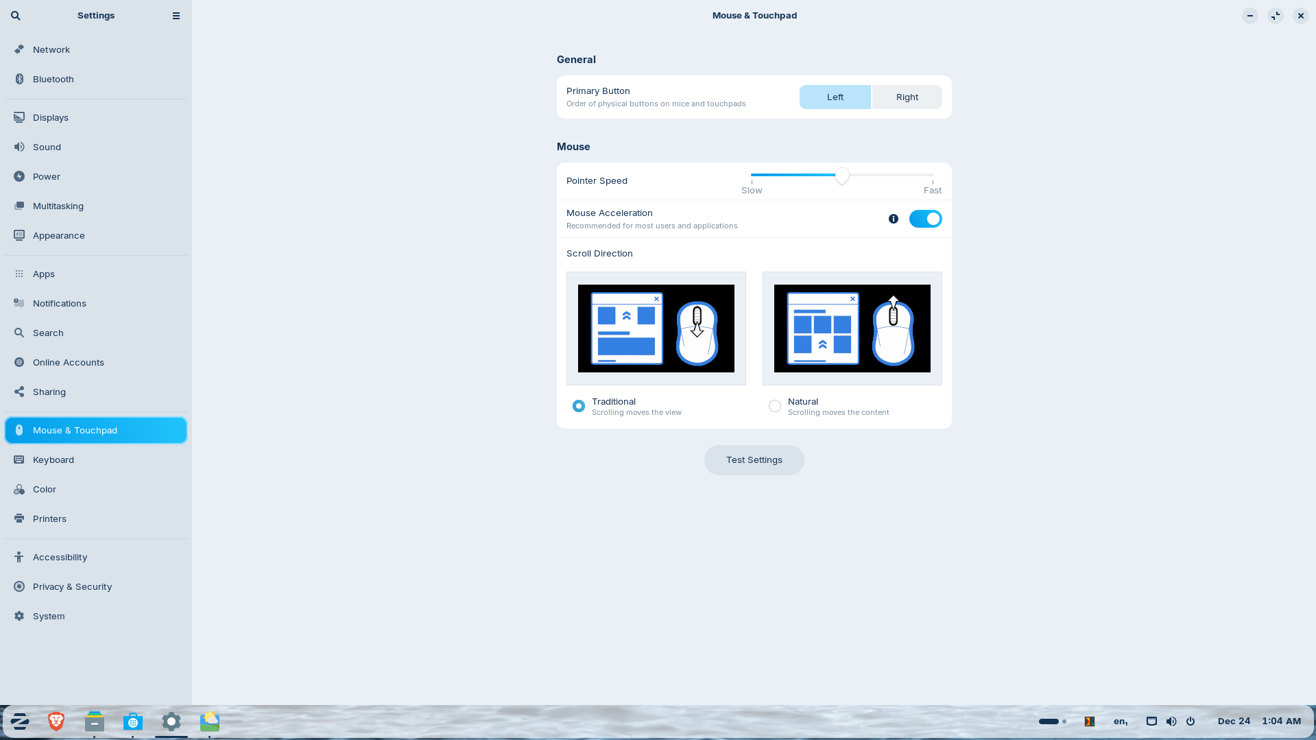 ZorinOS mouse settings.