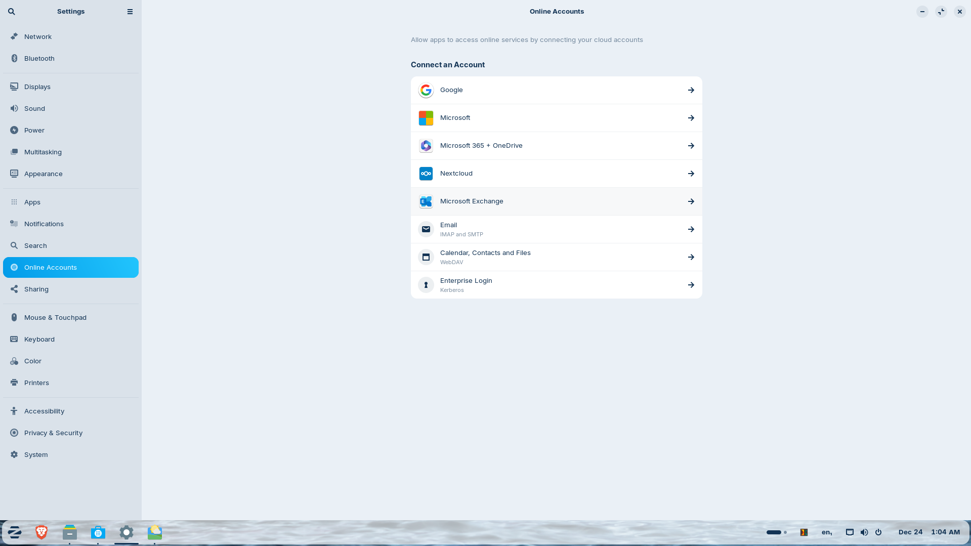 ZorinOS cloud settings.