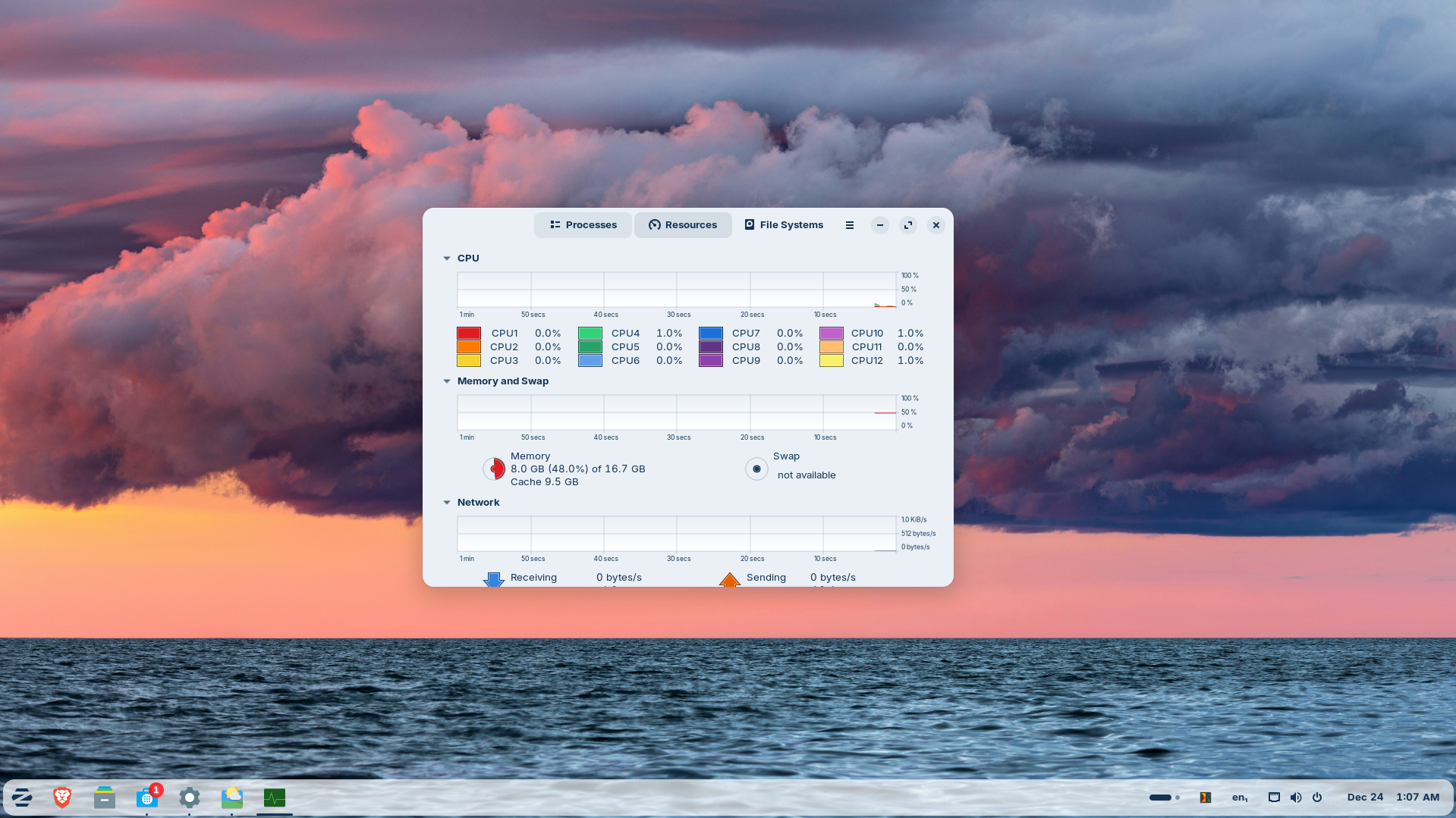 ZorinOS system monitor.