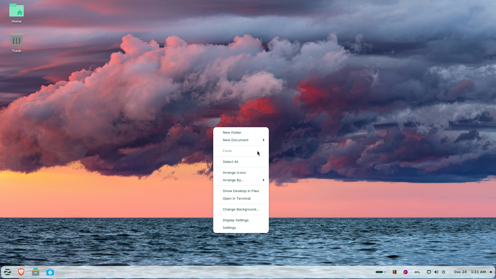 ZorinOS context menu on the desktop.