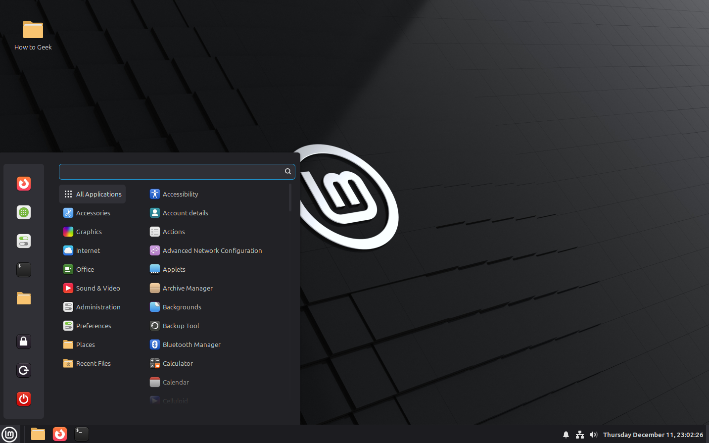 Linux Mint Cinnamon start menu-like app launcher.