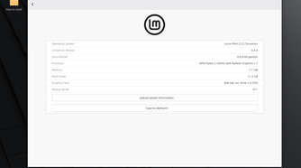 Linux Mint Cinnamon system settings showing system information.