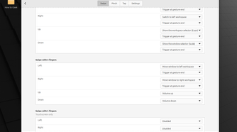 Linux Mint Cinnamon touchpad gesture configuration options.