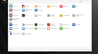 Linux Mint Xfce settings app.