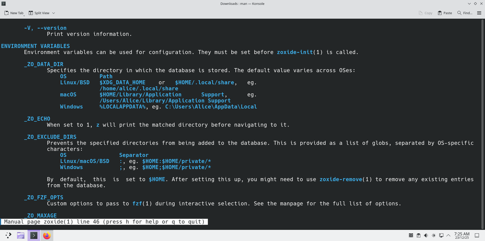 Documentație încorporată prin intermediul comenzii „man”.
