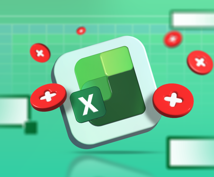 Image 30: Logo Microsoft Excel lơ lửng trên một bảng tính bị làm mờ với các biểu tượng lỗi 'X' màu đỏ xung quanh.