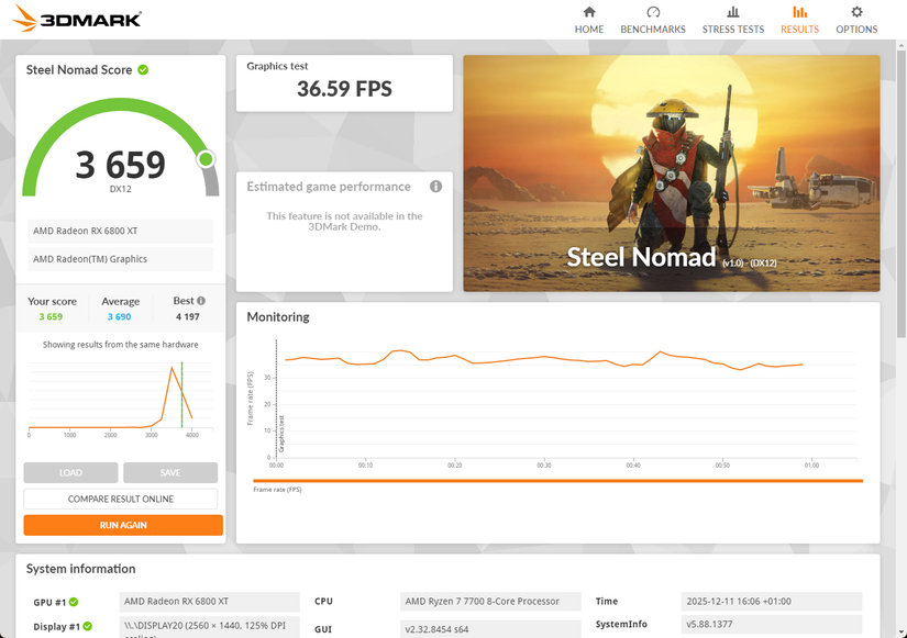 A benchmark result in 3DMark.