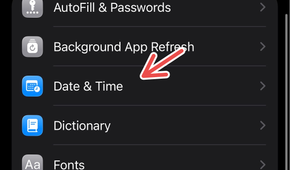 An iPhone screenshot with a red arrow pointing to