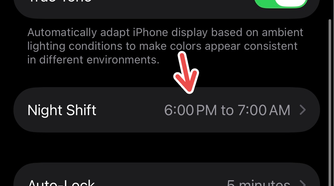 An iPhone screenshot with a red arrow pointing to