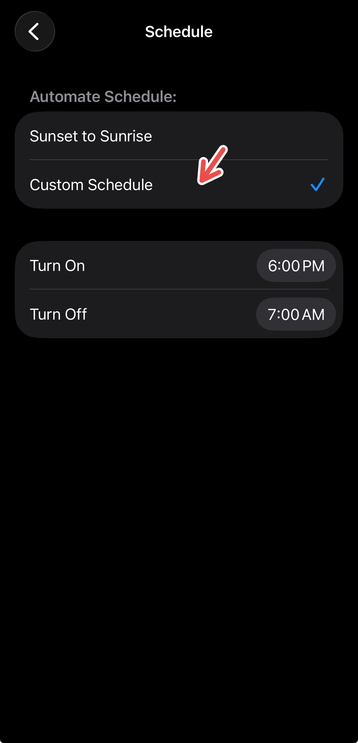 An iPhone screenshot with a red arrow pointing to the