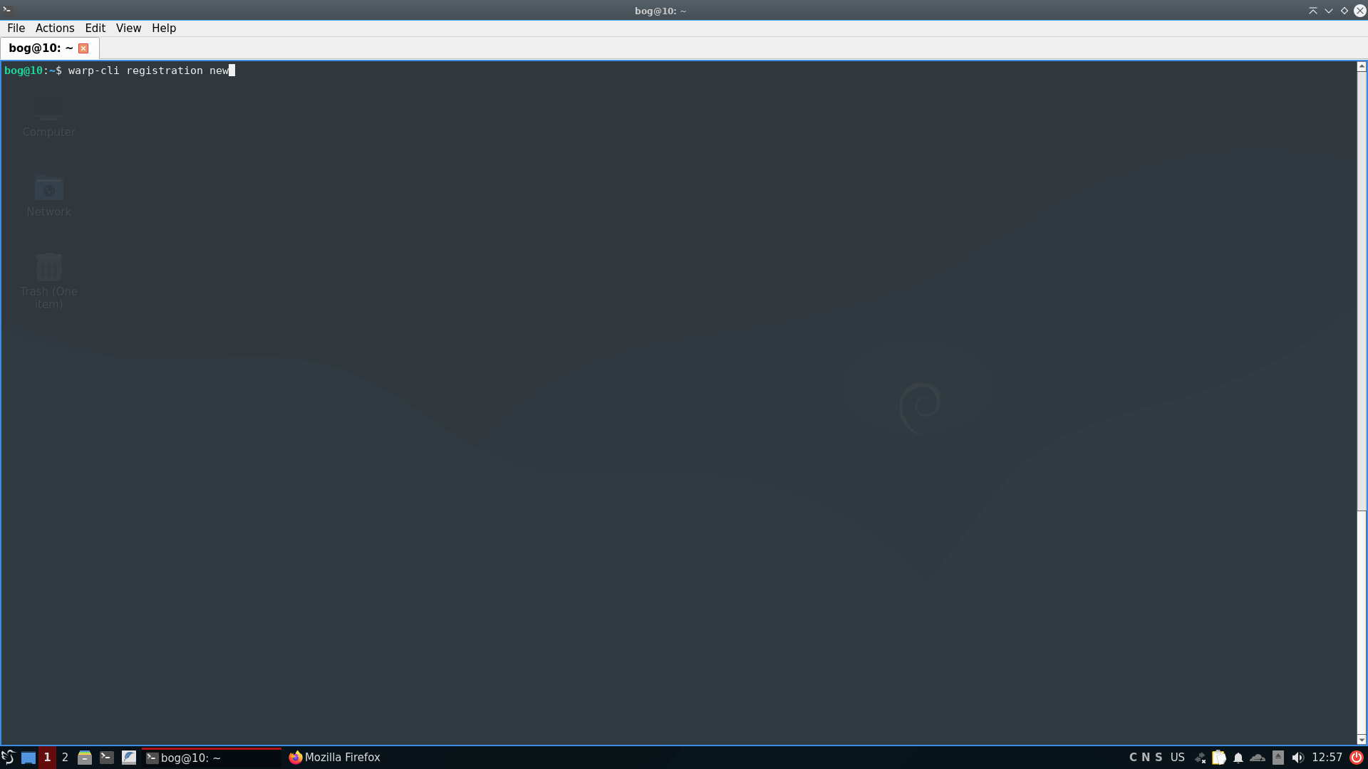 Registering a new device with WARP.