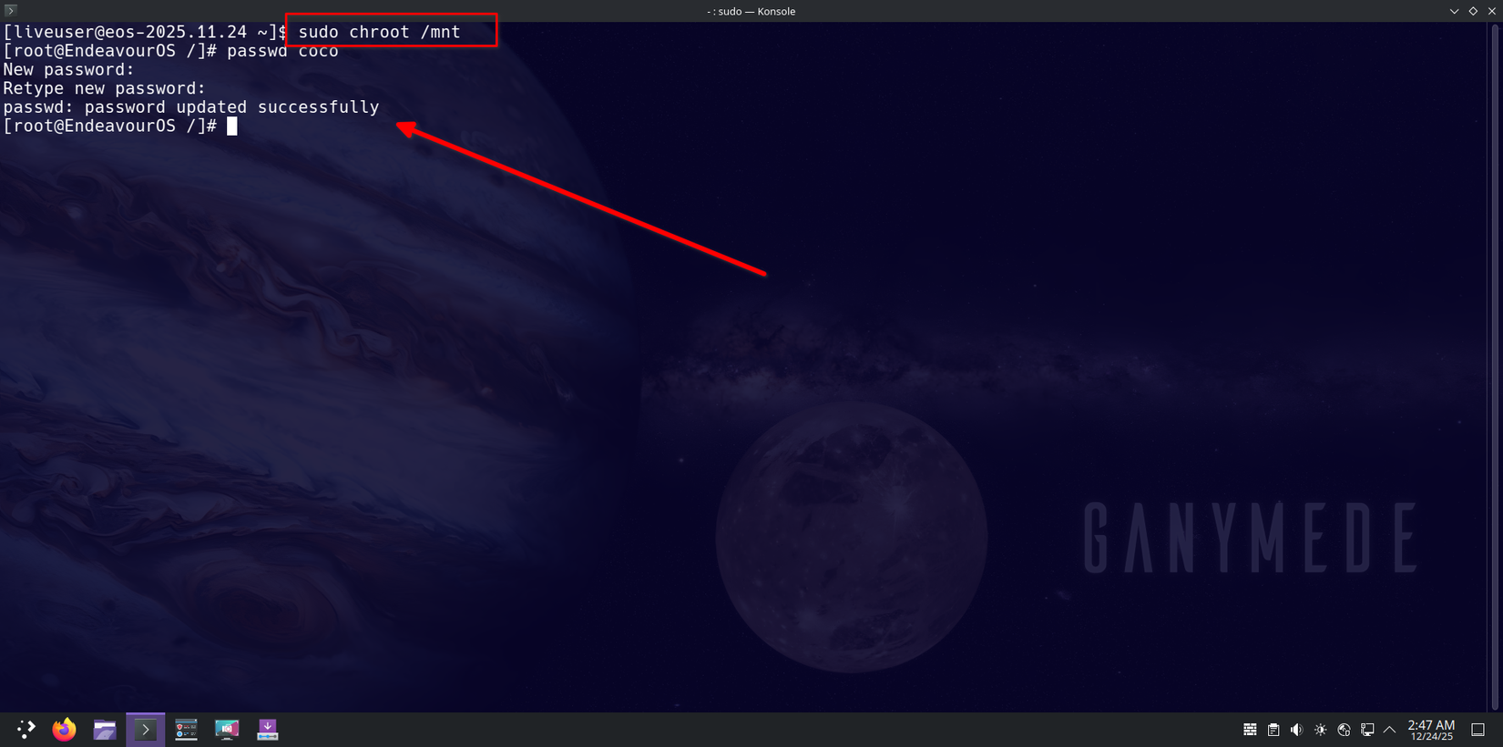 Redefinição de senha com sucesso.