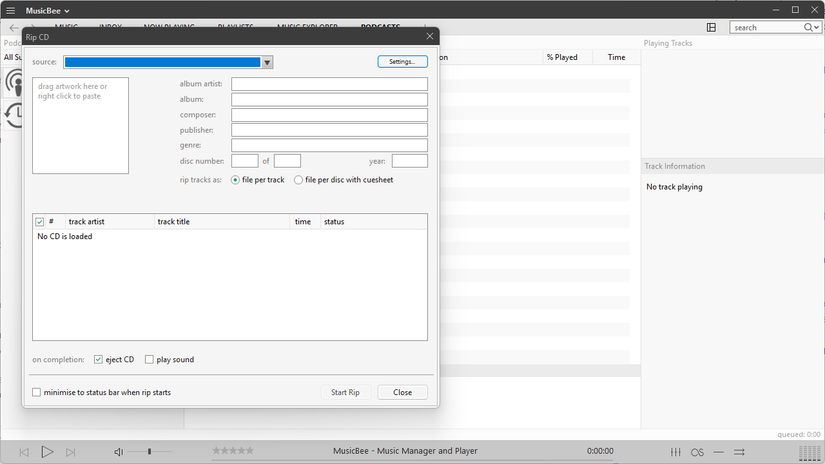 Rip a CD using MusicBee.