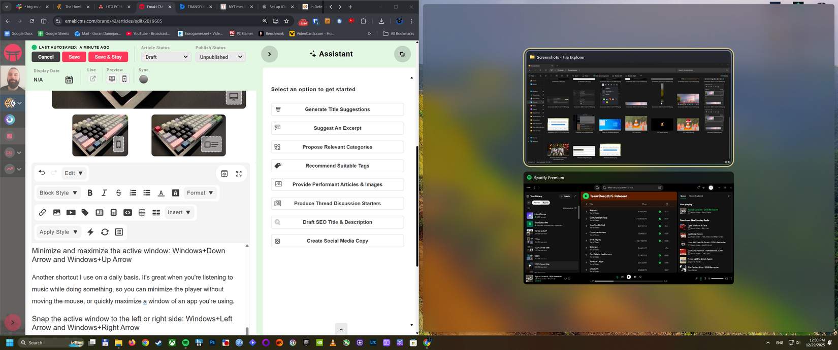 Окно Windows закреплено слева на экране.