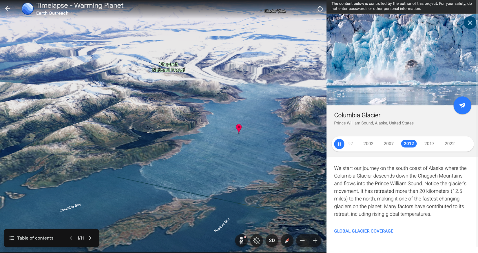 O Google Earth mostra o derretimento do gelo graças ao aquecimento global.