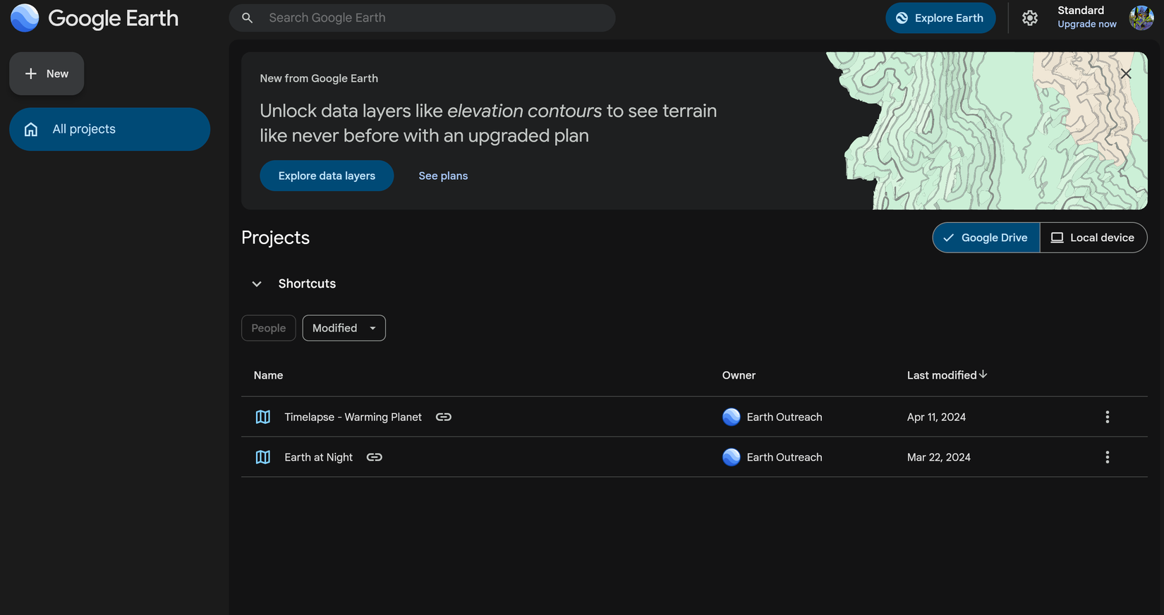 Google Tours adicionado à lista de projetos do Google Earth.