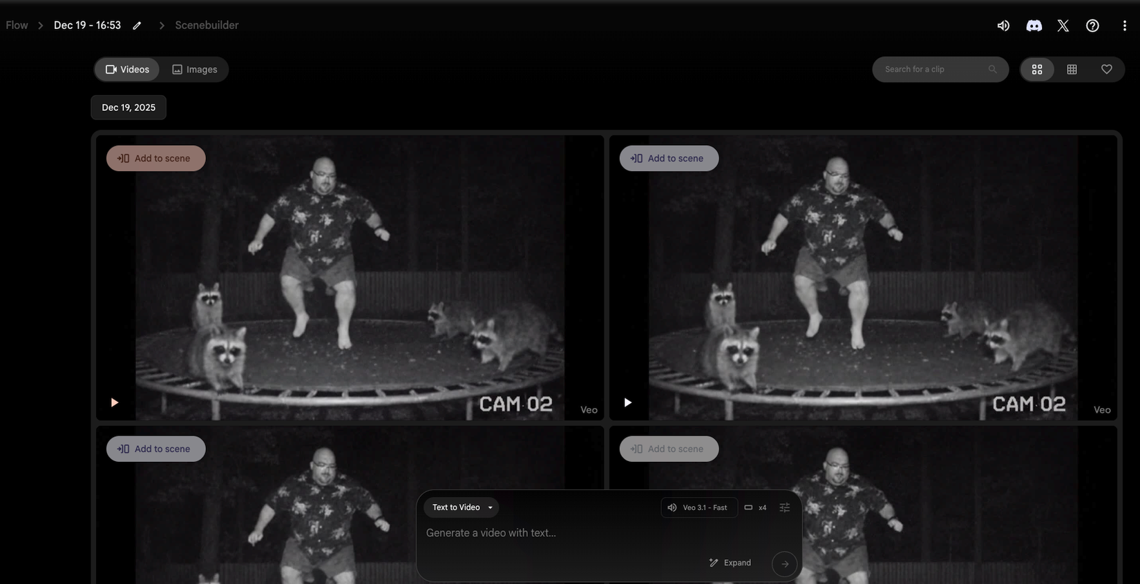 Generating video from frames in Google Flow.