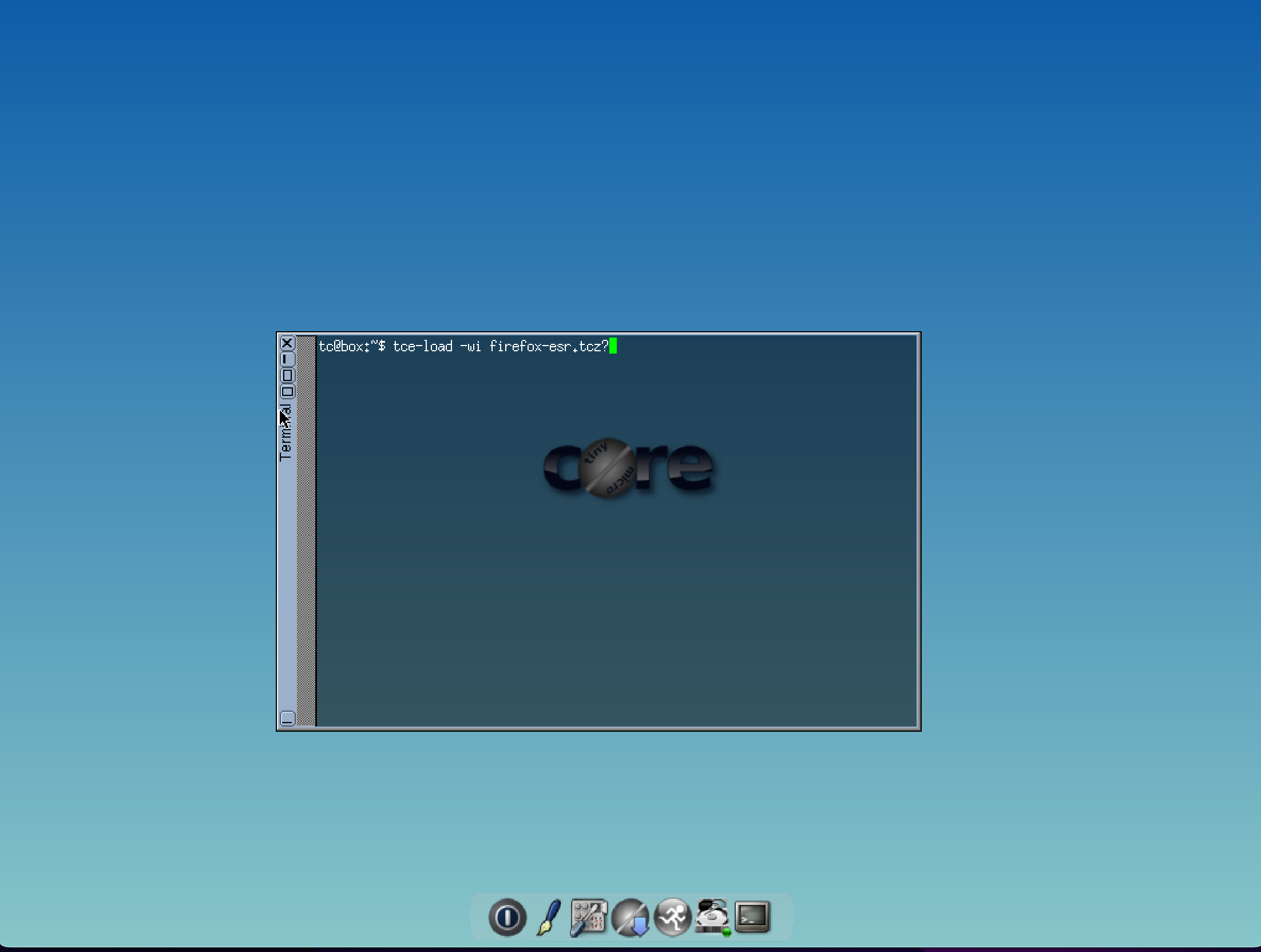 Using the default Tiny Core console.