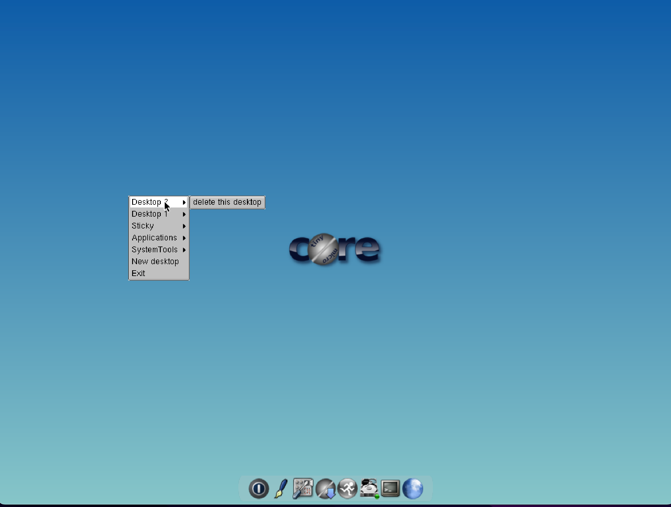 Switching between desktops on Tiny Core Linux.