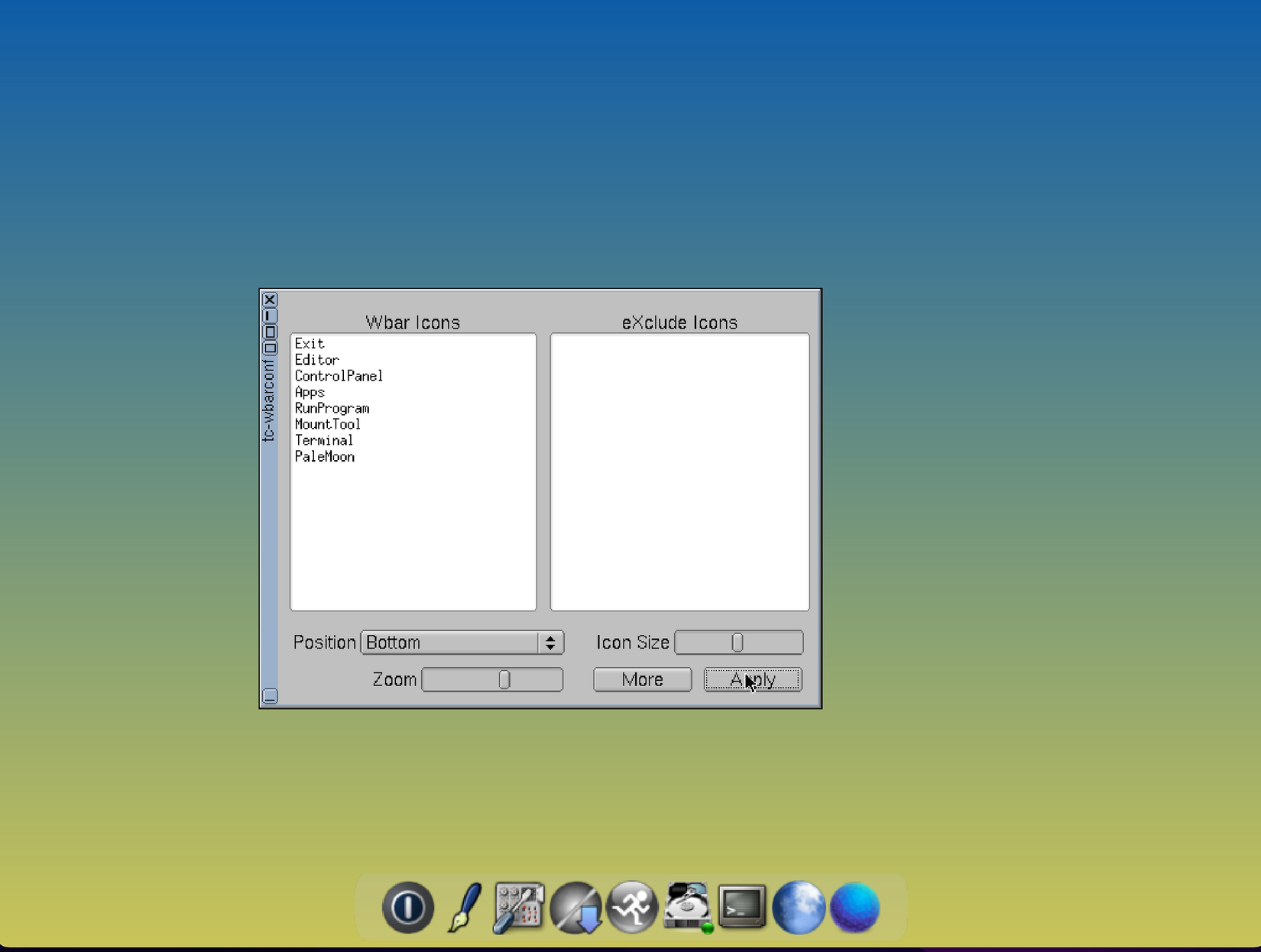 Настройка иконок в Tiny Core.