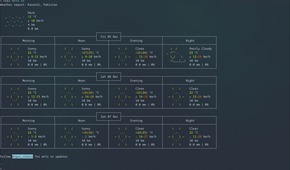 Using a curl command to load weather forecasts in the terminal.