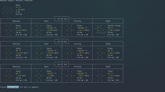 Using a curl command to load weather forecasts in the terminal.
