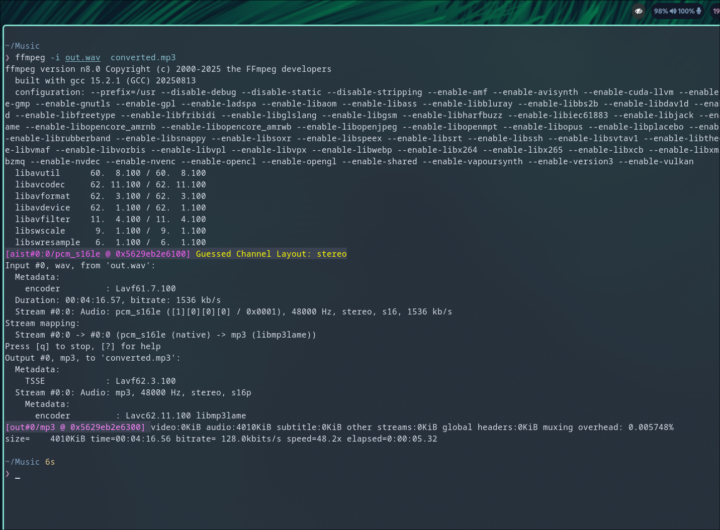 A file converted into MP3 format using FFmpeg.
