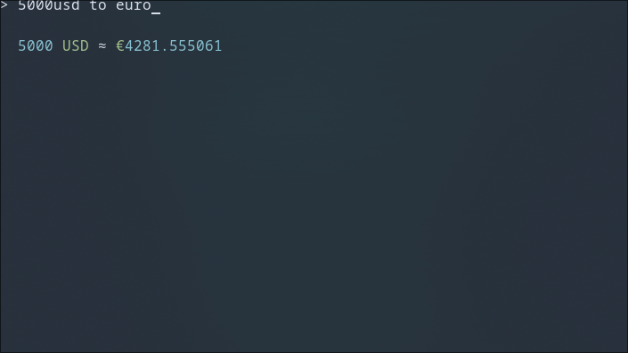 Using Qalc to run currency conversions.
