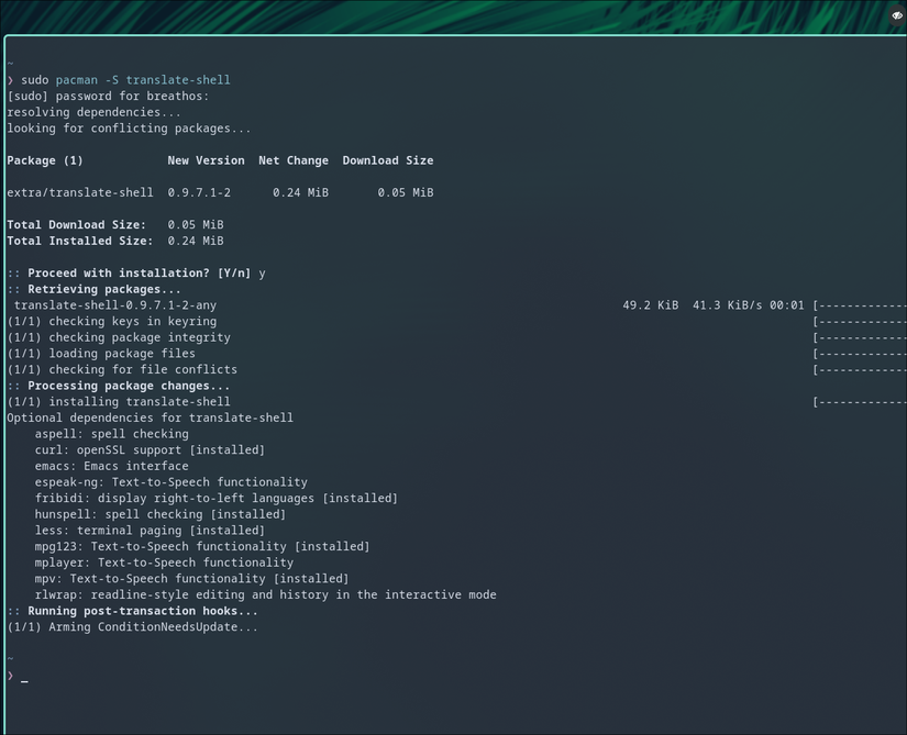 Instalando o Translate Shell no Arch Linux.