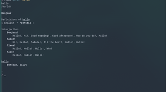 Translating an English word into French using the terminal.
