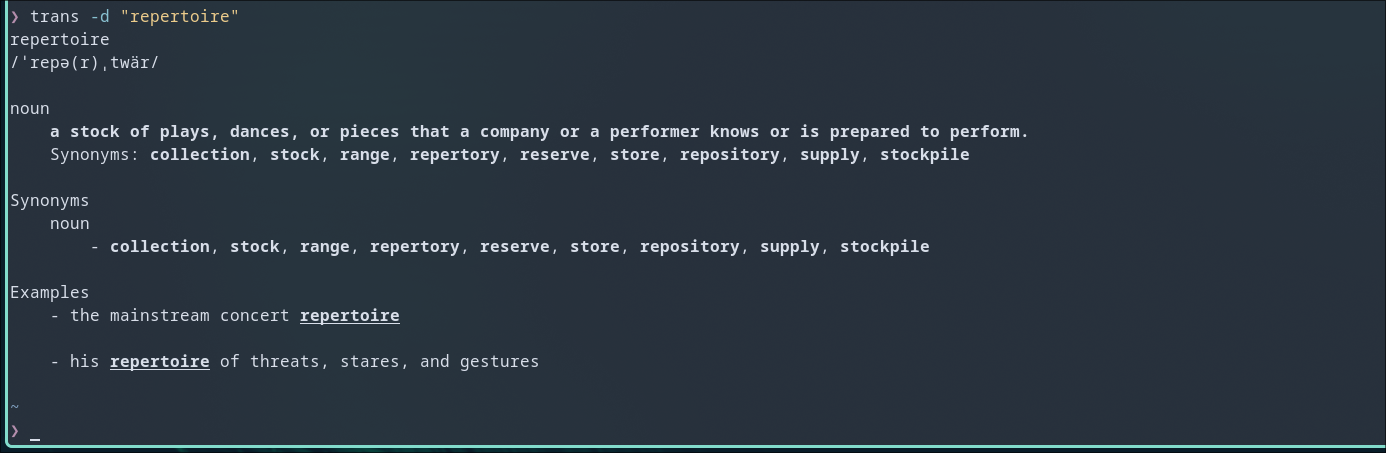 Looking up dictionary defintions in the terminal.