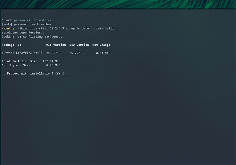 Installing Libreoffice with pacman.