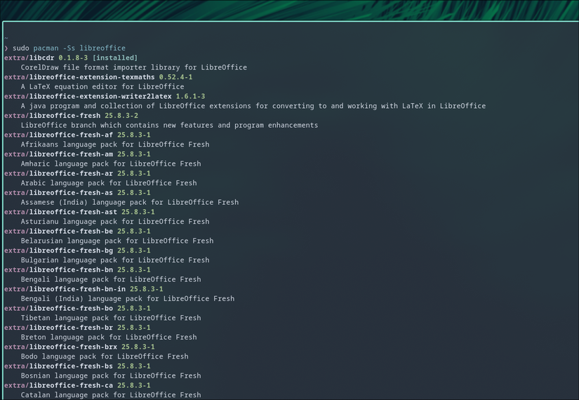 Searching the pacman repos for Libreoffice.