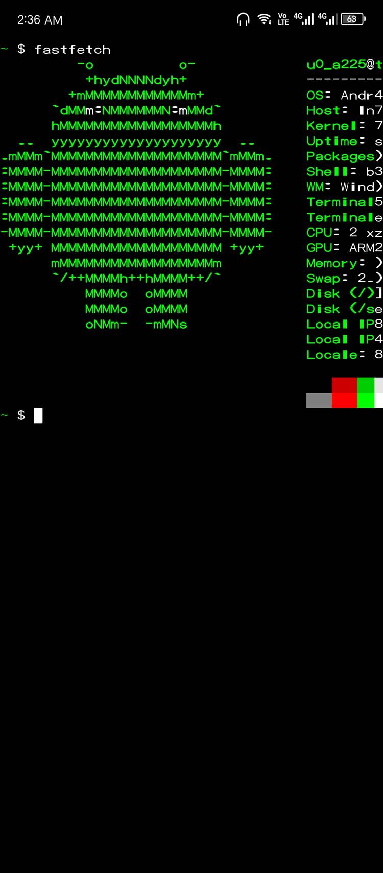 Using Fastfetch on Termux.