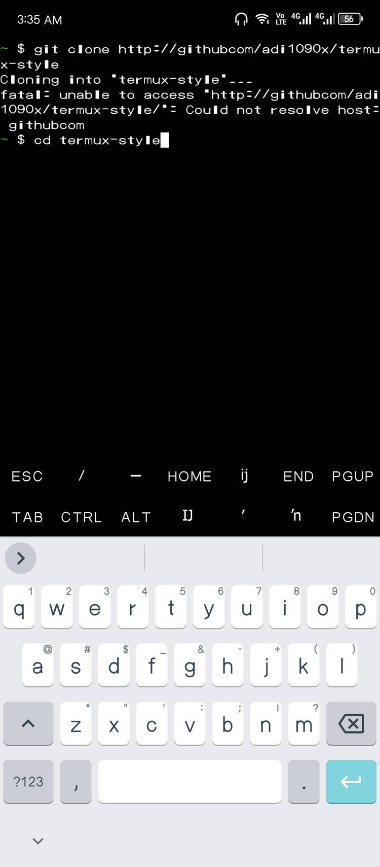 Using the command line to load the Termux-Style directory.