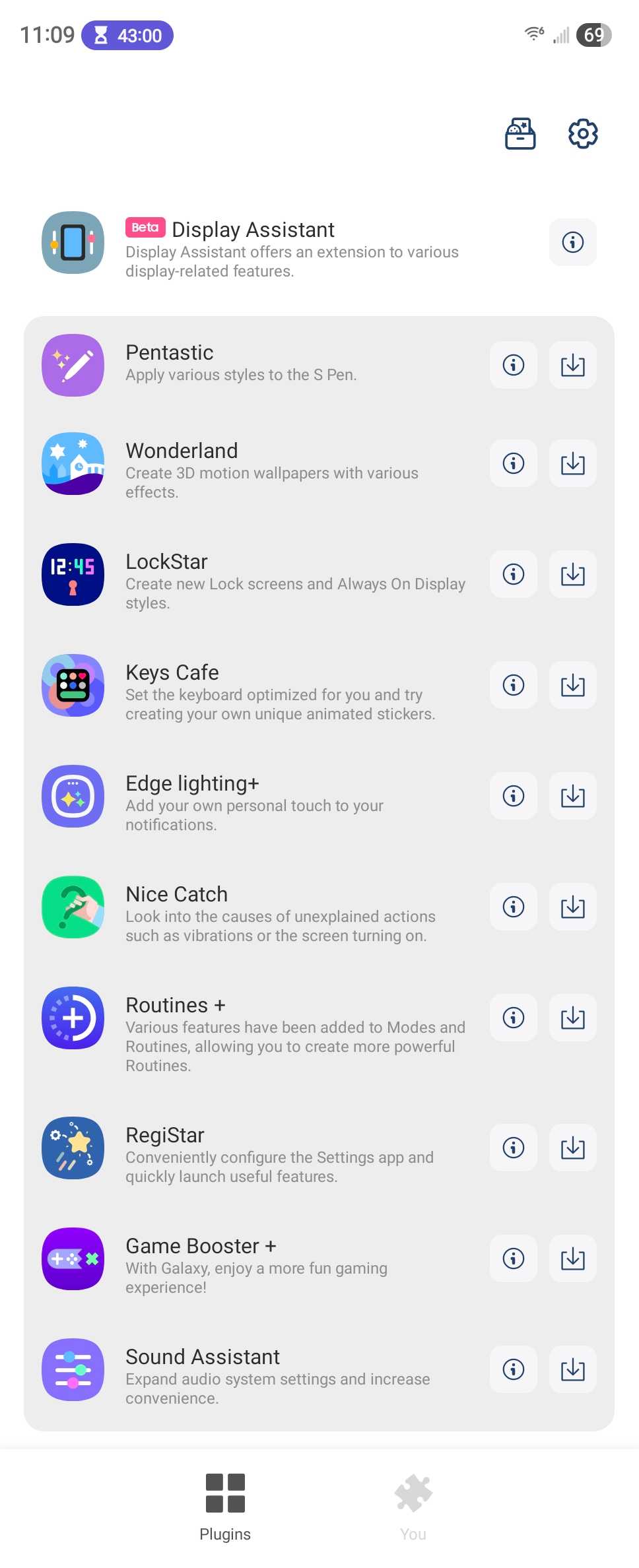 More plug-ins available in Good Lock on a Samsung phone.