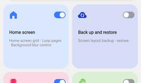 Features in the 'Home Up' plug-in in the Good Lock app on a Samsung phone.