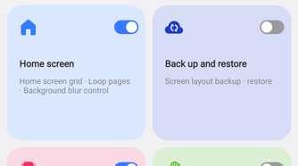 Features in the 'Home Up' plug-in in the Good Lock app on a Samsung phone.